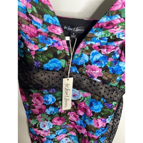 For Love and Lemons Marley Maxi Dress Pink Roses Black Missing Bow Size M NEW - Picture 9 of 9